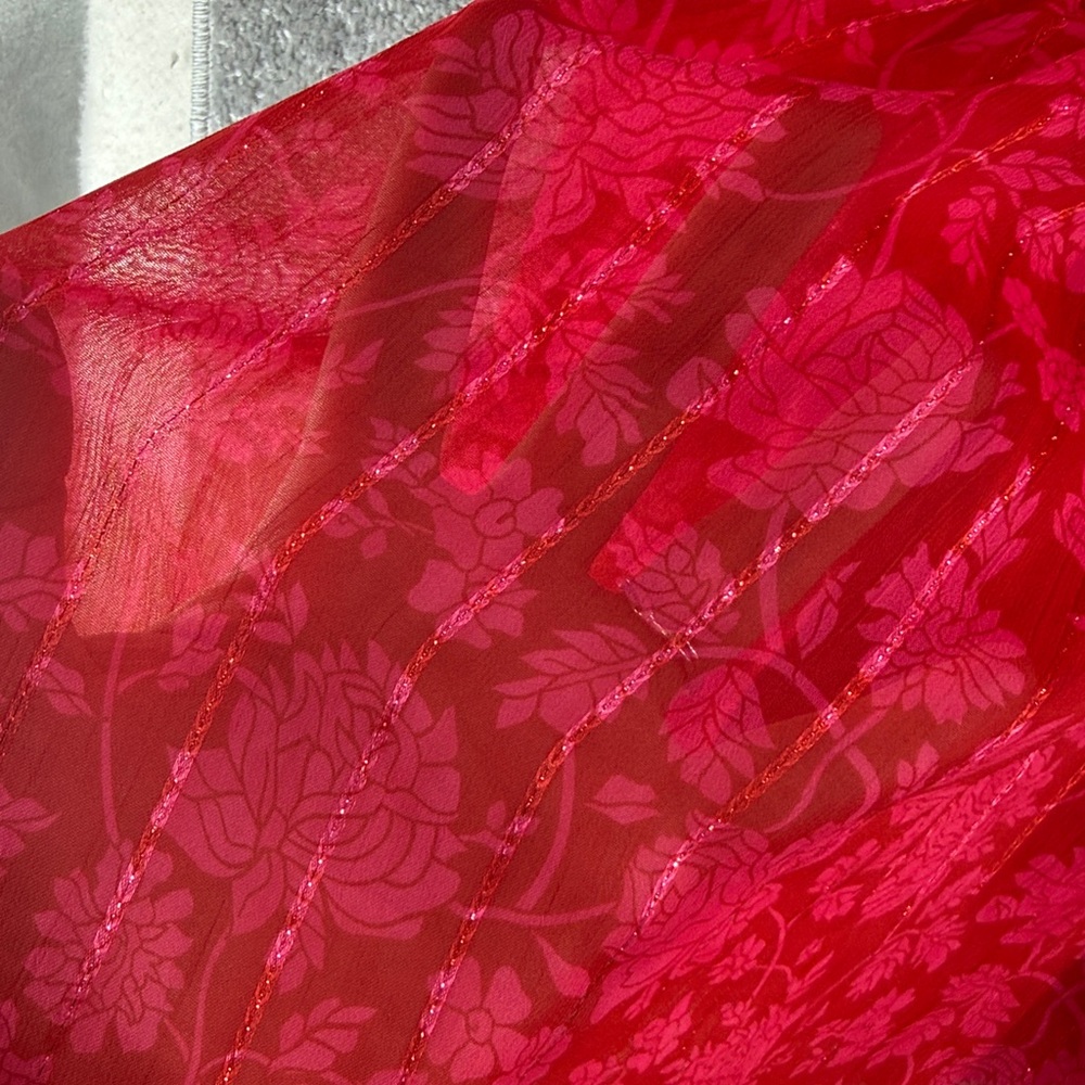 NWT On 34th Long Sleeve Midi Dress Red Floral Tiered Womens M Valentine - Picture 5 of 14